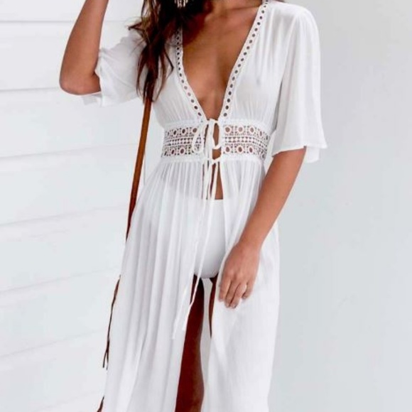 RESTOCKED!! Long White Semi-Sheer Cover Up - Picture 3 of 16